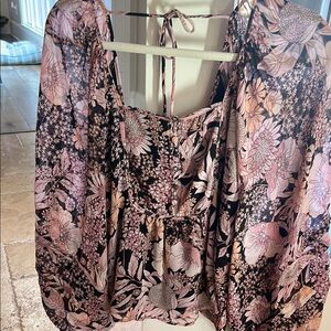 Floral Pink and Black Women's Top